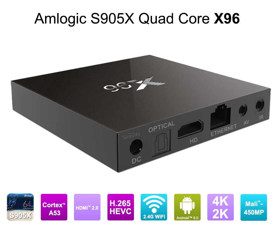 Plus récent Amlogic S905X TV Box Android 6.0 OS Amlogic S905X TV Box quadricœur OTT TV Box VP9 H.265 Smart TV-Box X 96