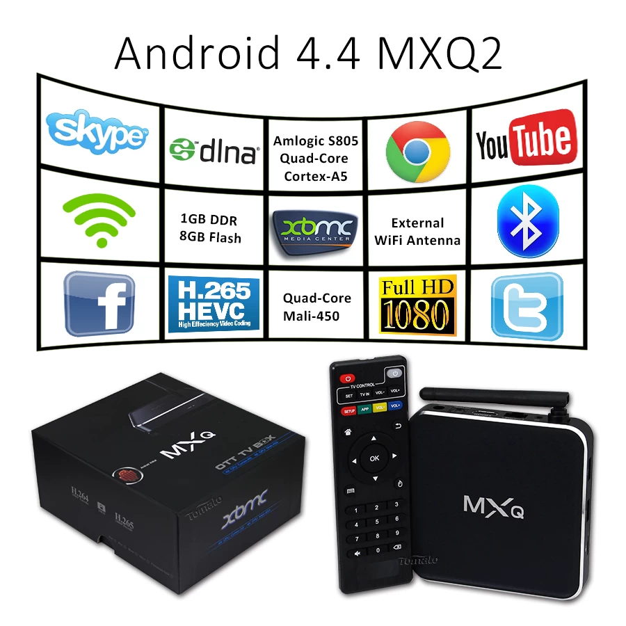 四核心电视盒晨 S805 H265 解码媒体播放器 MXQ2