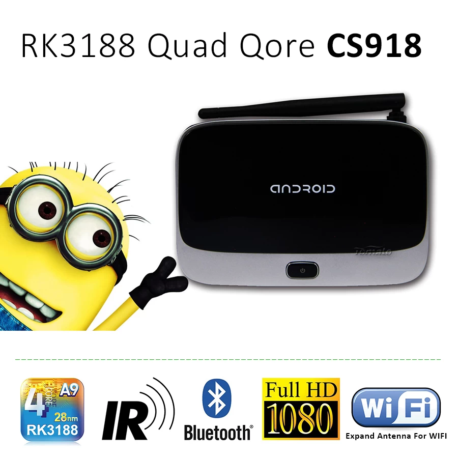 رباعية النوى التلفزيون مربع البريد-400 الجرافيك Bluetooth 4.0 RK3188 يعيش الجري مربع CS918