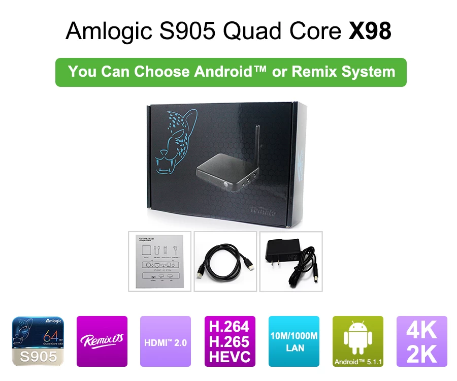 S905 TV BOX поддерживают ремикс и Android 5.1.1 с 2 G DDR3 и 32 Гб Flash