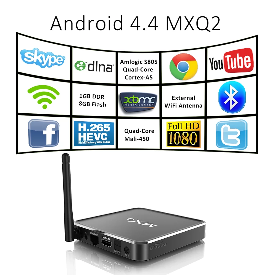 تلفزيون الروبوت الذكية مربع جوجل الروبوت 4.4 XBMC الجري لاعب MXQ2