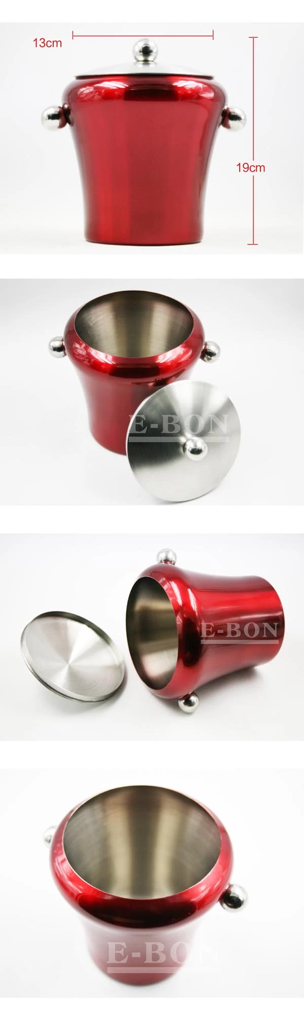 Red Ice Bucket with stainless steel cover