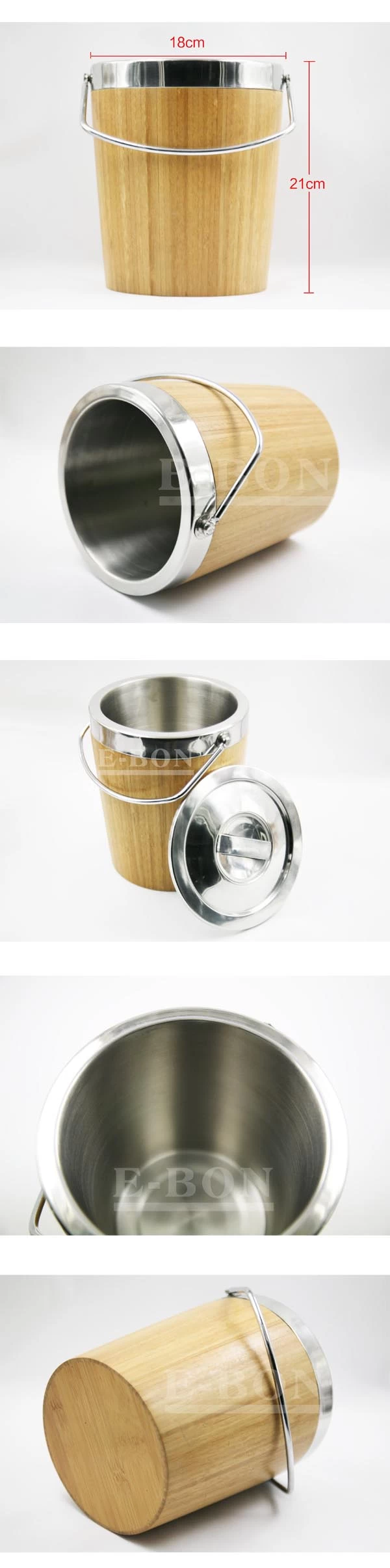 Stainless Steel Ice Bucket with bamboo