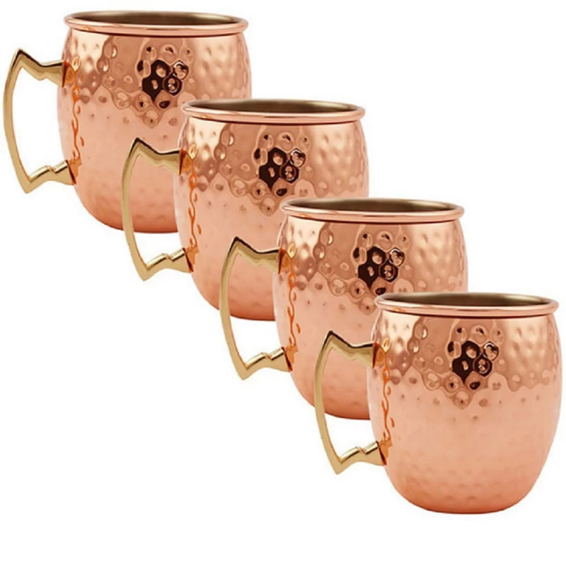 18 Ounce Stainless Steel Moscow Mule Copper Mugs with Hammered Finish