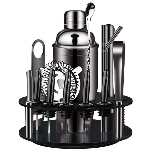Black Cocktail Shaker Set Stainless Steel Cocktail shaker set With Stand