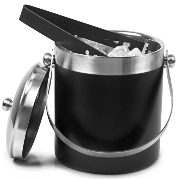 Black Stainless Steel Enamel Ice Bucket with Tongs