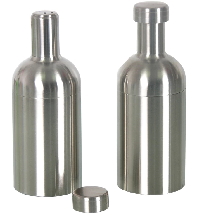 Bottle-shaped salt and pepper mill sets