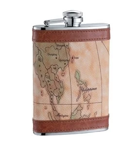 Brand New Stainless Steel Hip Flask Brown Leather Cover 6oz