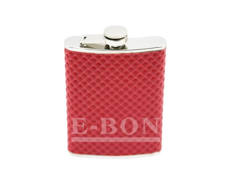 Brand New Stainless Steel Hip Flask Red Leather Cover EB-HF003