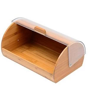 Bread Box made of pure Bamboo with stylish Acrylic easy glide cover with handle