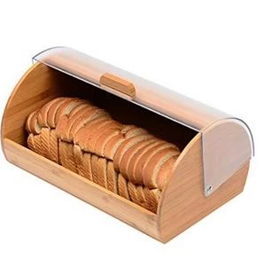 Bread Box made of pure Bamboo with stylish Acrylic easy glide cover with handle