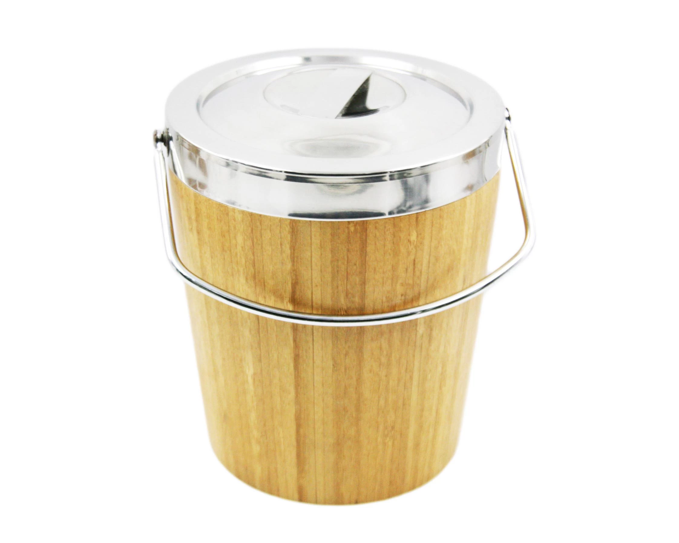 Double Wall Stainless Steel Ice Bucket with bamboo Beer bucket Red wine bucket  EB-BC08B