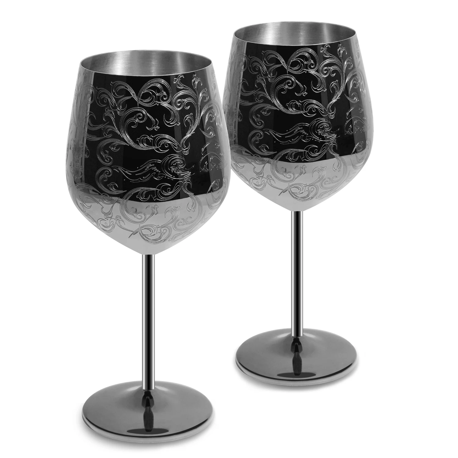 Etching Patern With Black Plated Finishing Wine Glasses
