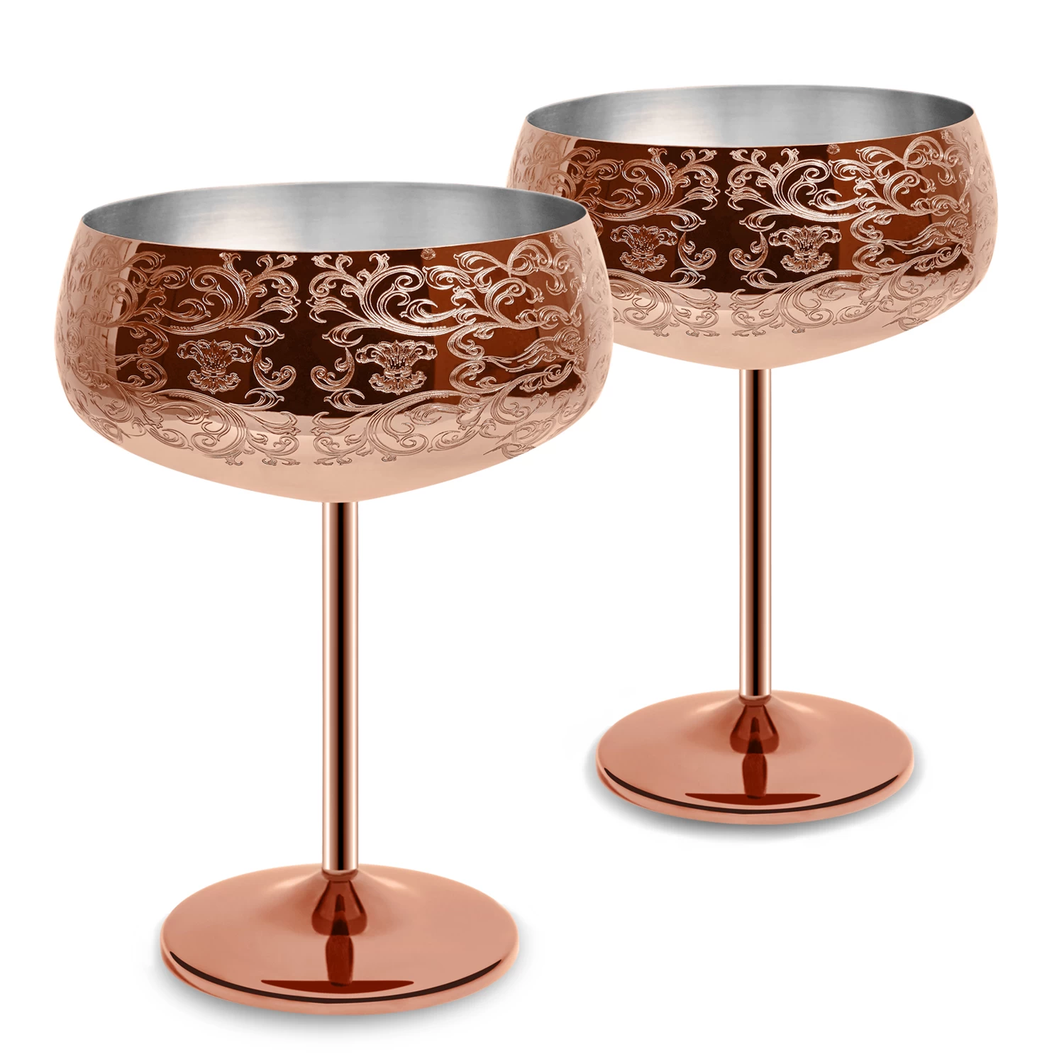 Etching Patern With Copper Plated Finishing Martini Cocktail Glass