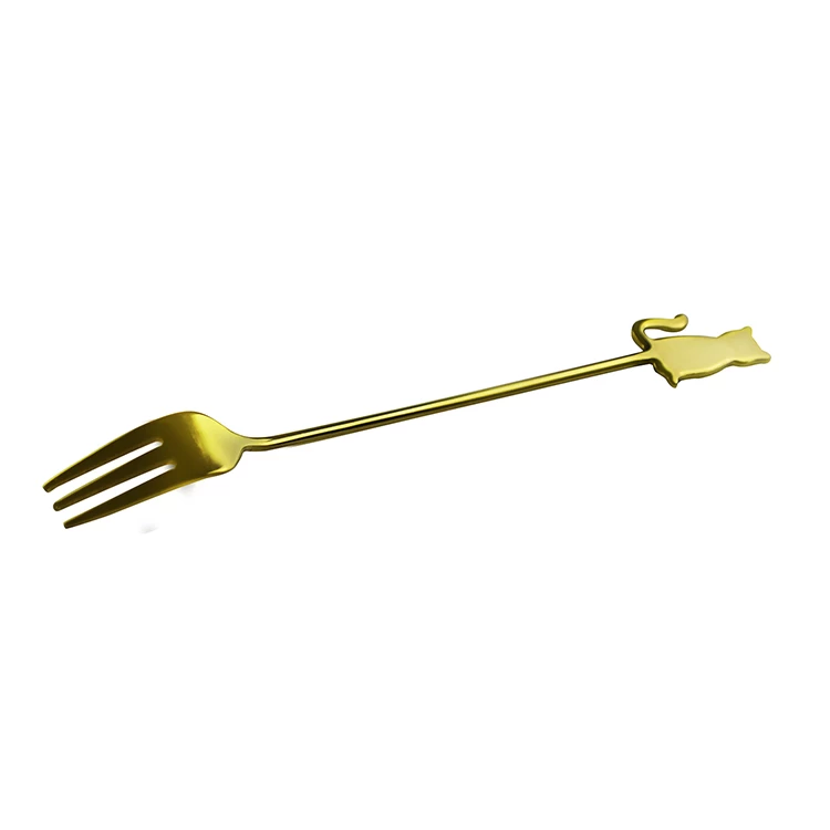 Golden Cat Shape Stainless Steel Dessert Fork