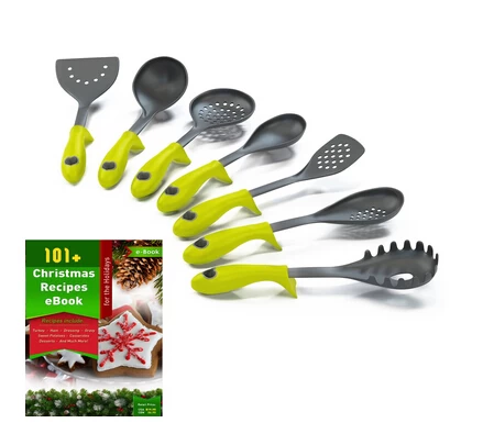 Green Set of 7 PCS Kitchen Cooking Utensils with Built-in Stand