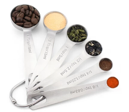 Set of 6 Accurate Spoons Stainless Steel Measuring Spoons