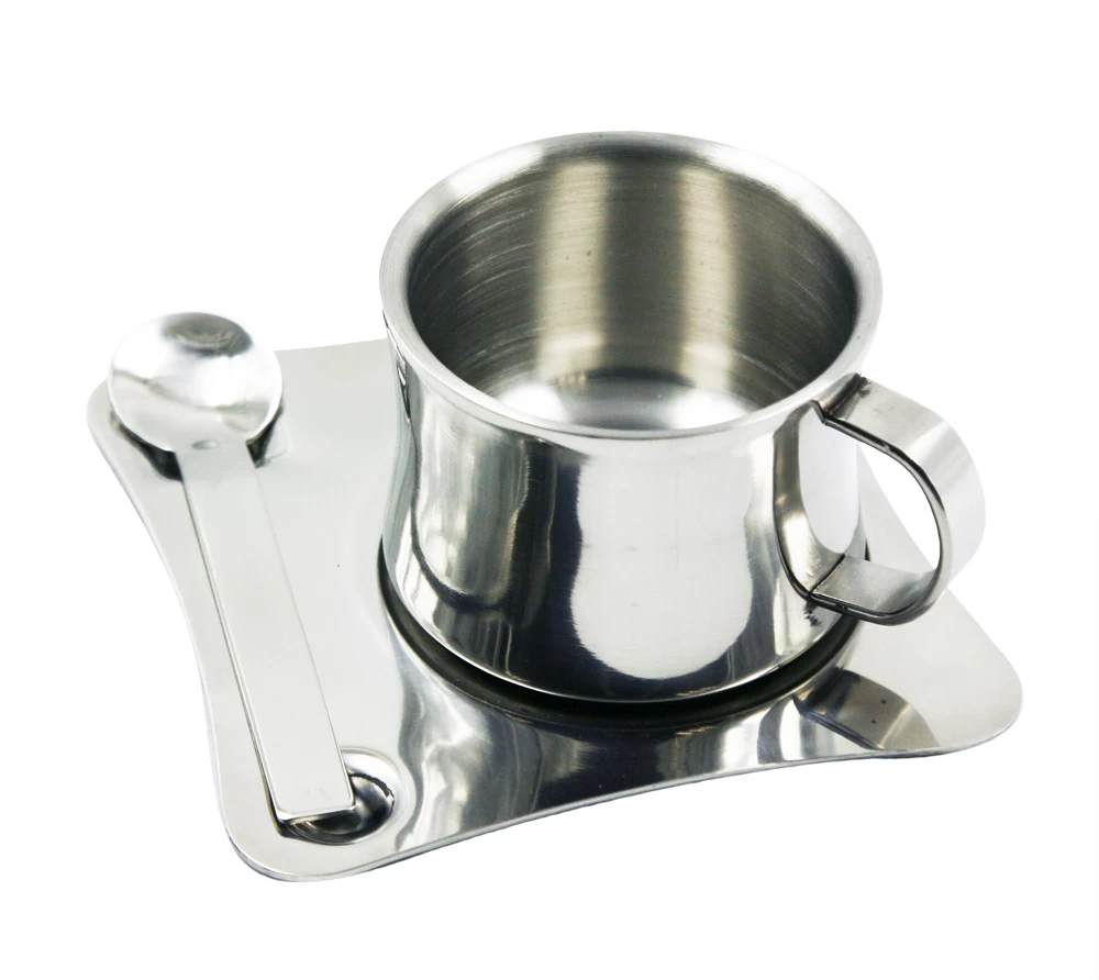 Stainless Steel 150ml Espresso Cup Saucer Spoon Set EB-C61