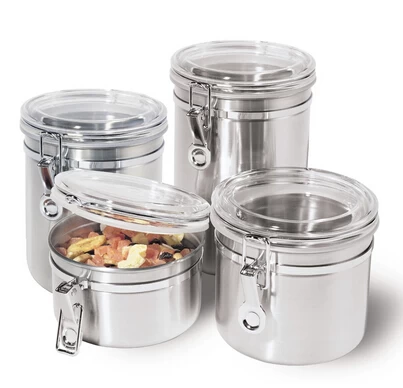 Stainless Steel Canister Set with Airtight Acrylic Lid