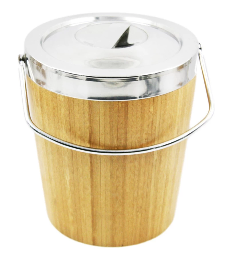 Stainless Steel Ice Bucket with bamboo Portable Ice Bucket EB-BC08B