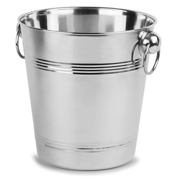 Stainless Steel Round Wine Bucket Champagne Bucket with Double Linear Band