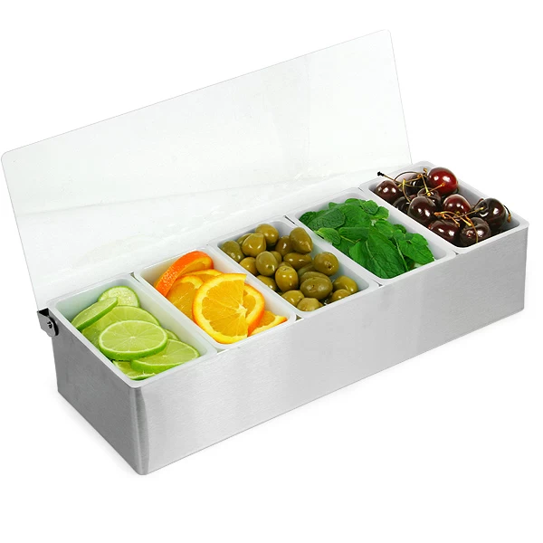 Stainless steel Condiment Dispenser 5 Compartment Condiment Caddy