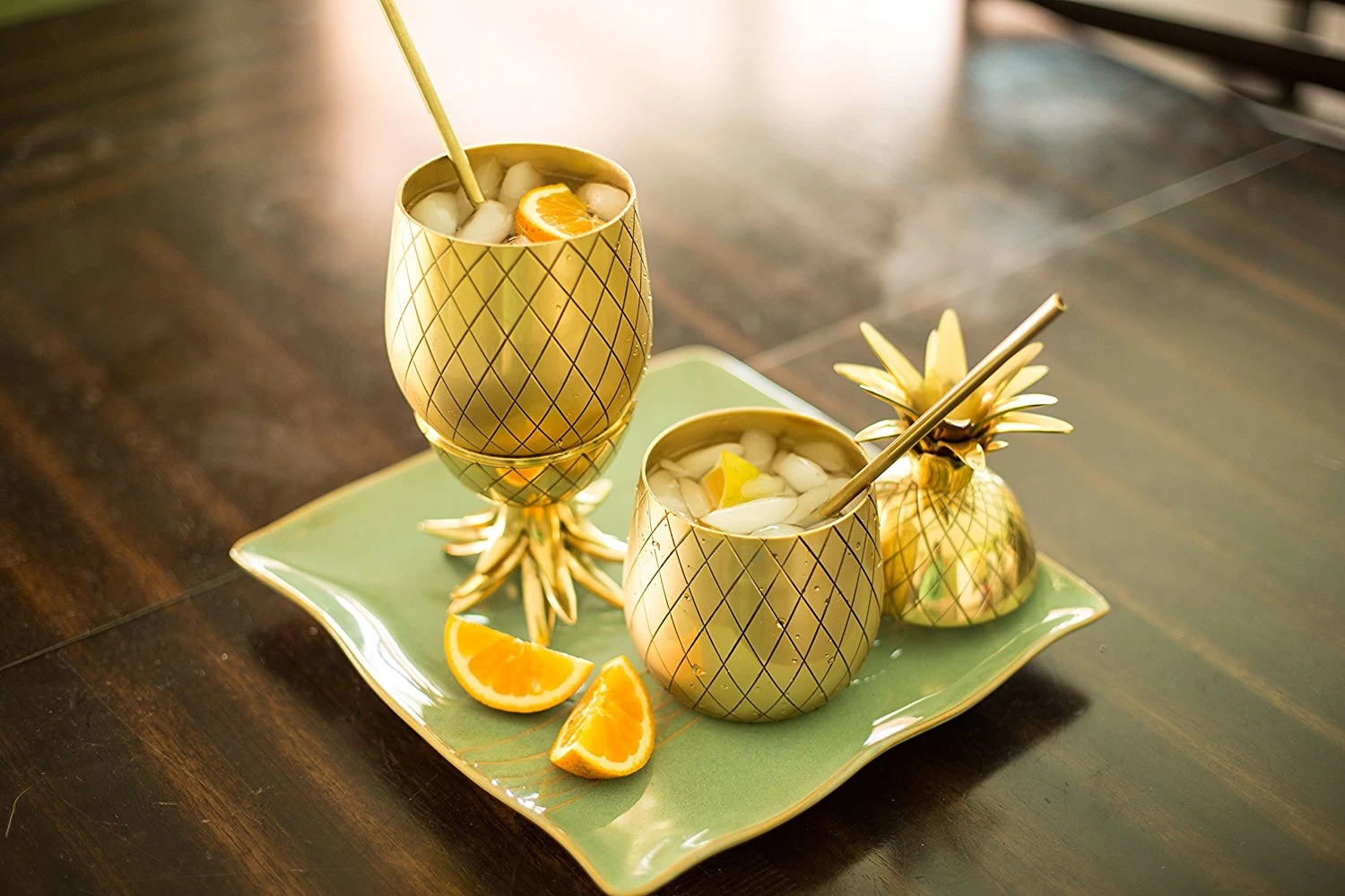 Best stainless steel Gold Plating Pineapple Mug with Straw