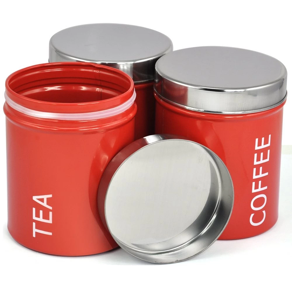 Stainless steel canister set with lid and colorful powder coating