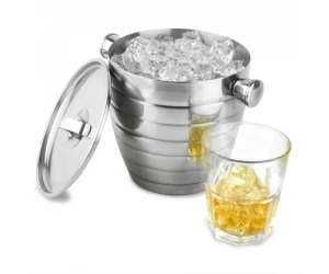 Stainless steel ice bucket carry handles and lid