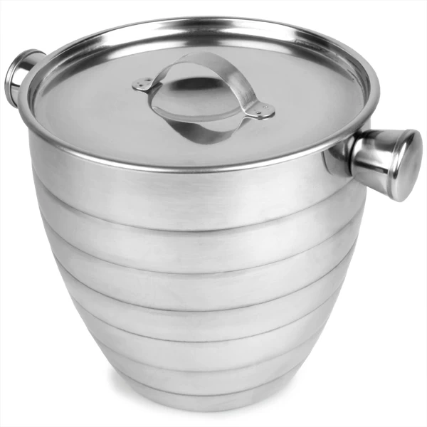 Stainless steel ice bucket carry handles and lid