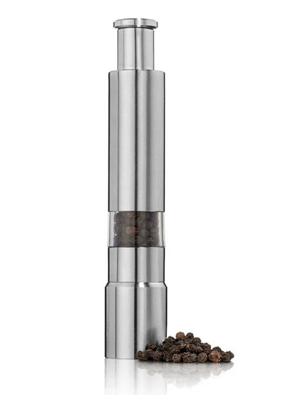 Stainless steel mini salt and pepper grinder set. For spices and salt, set of 2. EB-SP