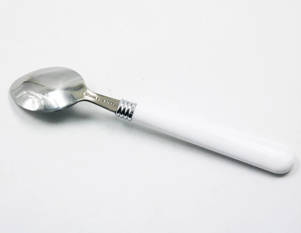 Stainless steel soup spoon meal spoon with white grip EB-TW62