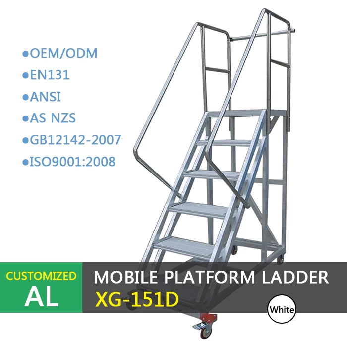 Xingon Warehouse Safety Rolling Mobile Platform Ladder with Handrails EN131