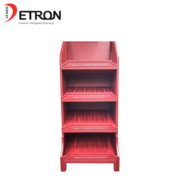 4 Tiers painting wooden red wine display shelves for store