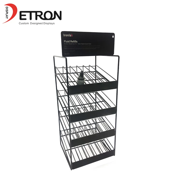 4Tiers metal wire bottle counter display stand with customized header