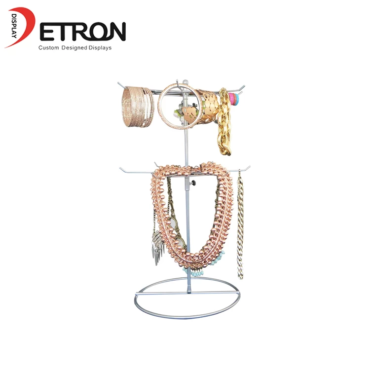 Countertop rotating metal hook jewelry display stand for long necklaces
