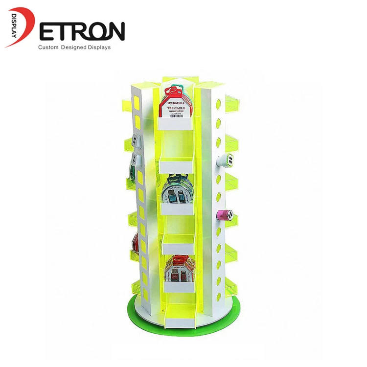 Customized store acrylic rotating display stand for data cable accessories