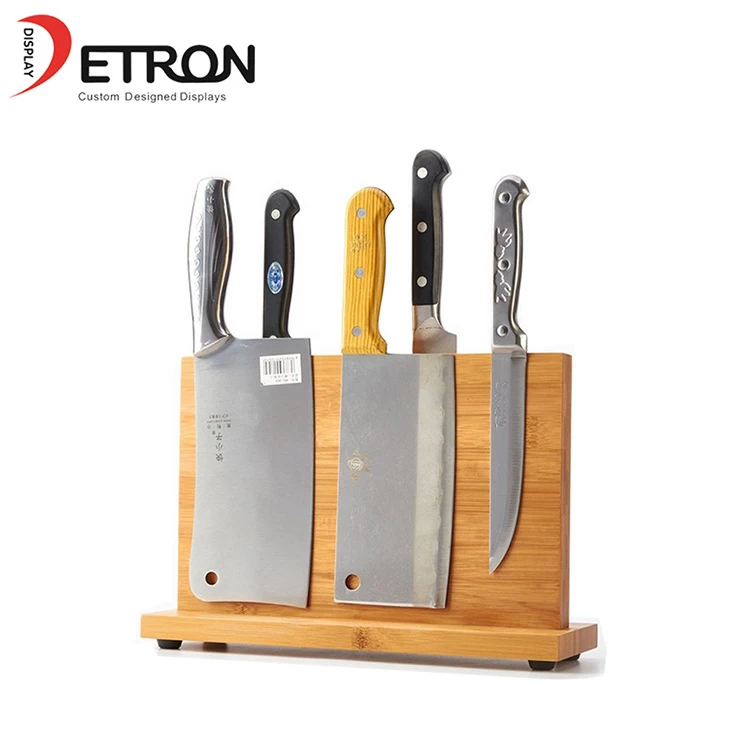 Customized wooden knife counter display stand for kitchen