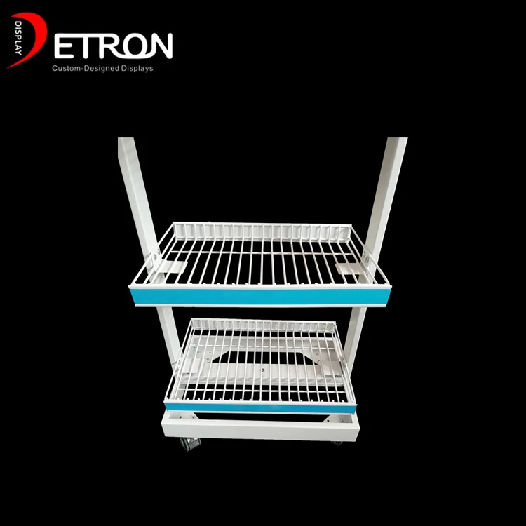 Double sided 4 tiers metal grid flooring display fixture for craft iced teas