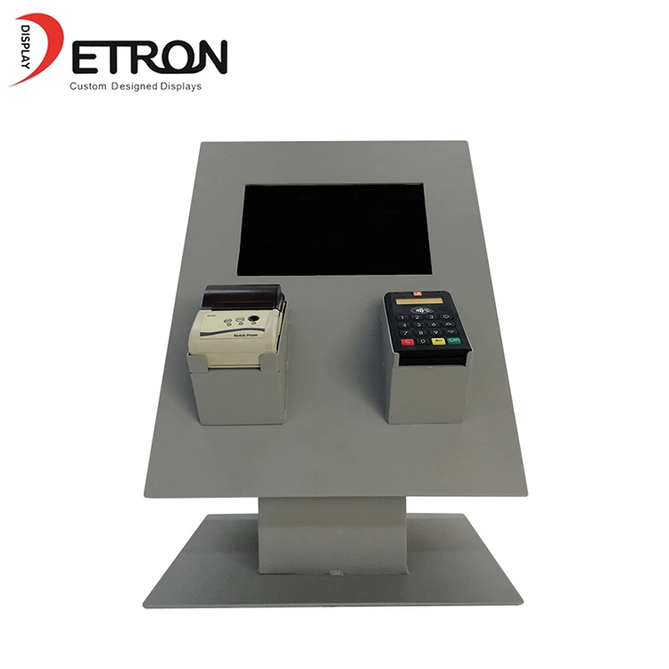 Durable customized countertop metal pos machine display stand with lcd screen