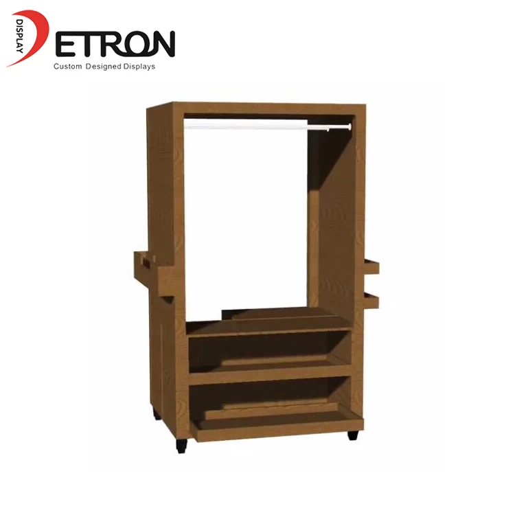Durable floor standing wooden retail display shelves for clothes shop