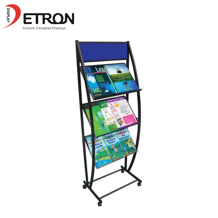 Metal durable 3 layer book magazine flyers and brochure display stand for school