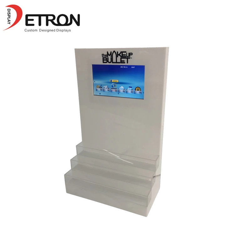 OEM customized 3 tiers acrylic counter display stand with lcd screen