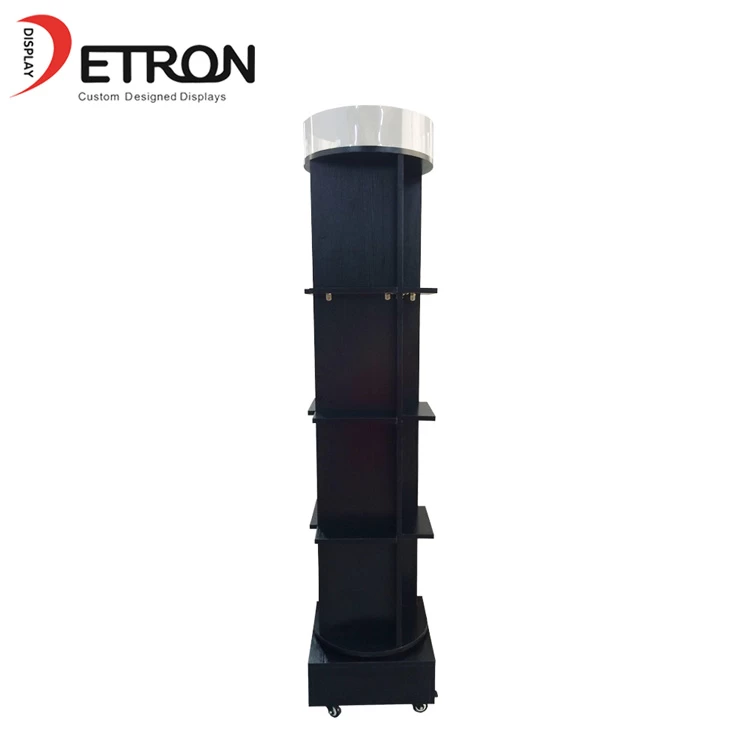 Retail shop floor standing wooden rotating display stand for accessories