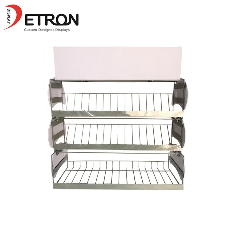 Supermarket 3 tiers metal wire basket small display rack for product