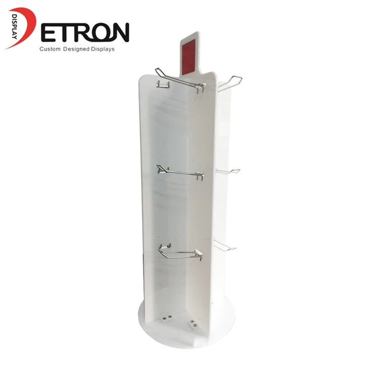 Supermarket OEM white acrylic rotating display stand with hook for toy