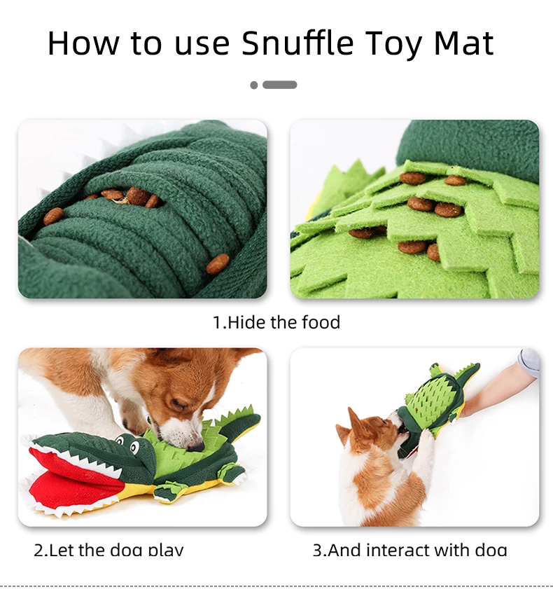 Crocodile Dog Snuffle Mat, Green Dog Enrichment Toy, Cute Hide and