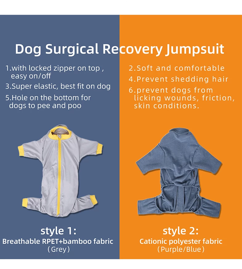 Long Sleeve Dog Surgical Recovery Suit Jumpsuit Anti-Licking