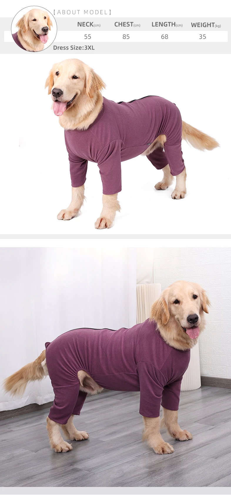 Long Sleeve Dog Surgical Recovery Suit Jumpsuit Anti-Licking Abdominal Wound  Protector E-Collar Alternative After Surgery Wear Pet Jumper