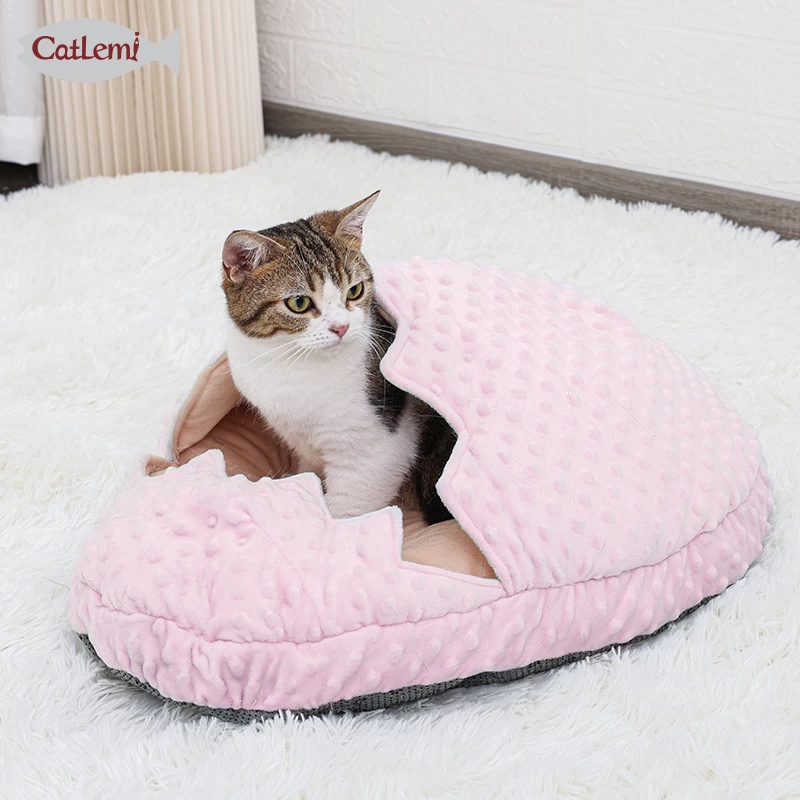 Broke Oeuf Design Sac de couchage pour animal de compagnie Cute Cozy Chat Sac d'hiver Lit cave pour chiot